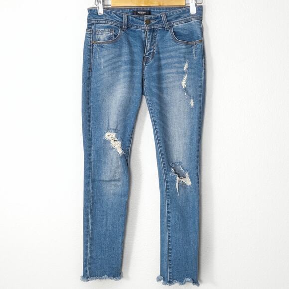 Black Label Skinny Jeans Distressed Blue Raw Hem Size 25 Y2K Grunge - Picture 1 of 10